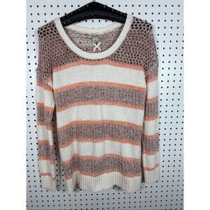 Lucky Brand Sweater Womens Beige Open Knit Lace Up Back Pullover Size S